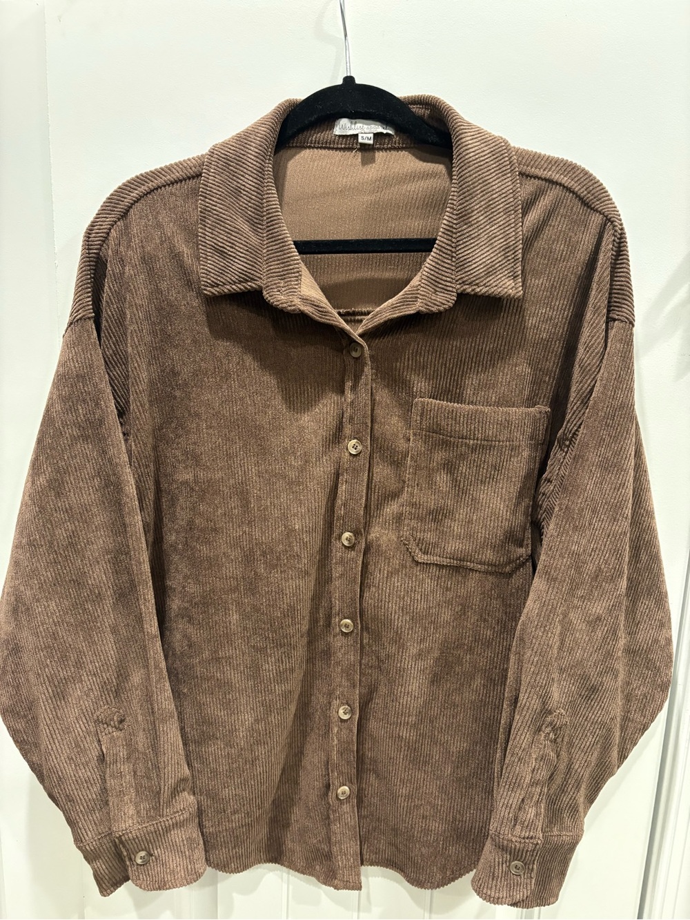 Wishlist Brown Ribbed Top/Shacket with Logo Tag